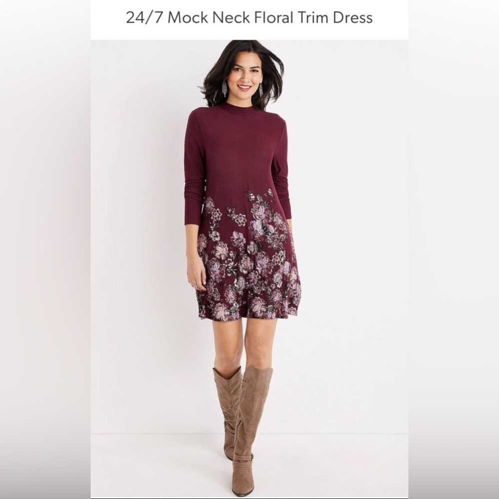 Maurices Burgundy Floral Long Sleeve Dress